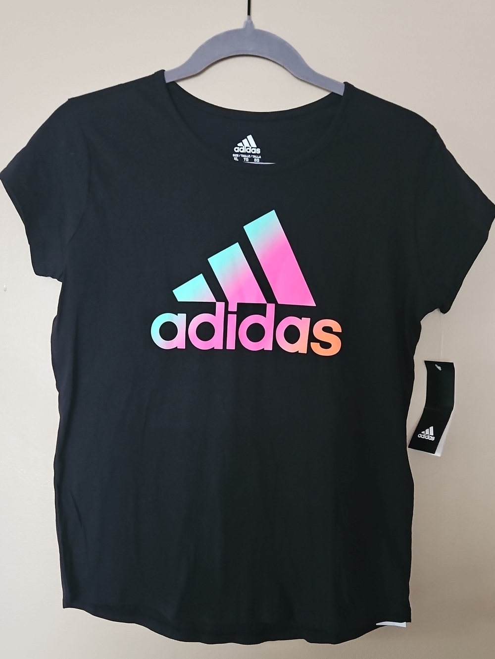 adidas Black Tee with Multicolor Gradient Logo